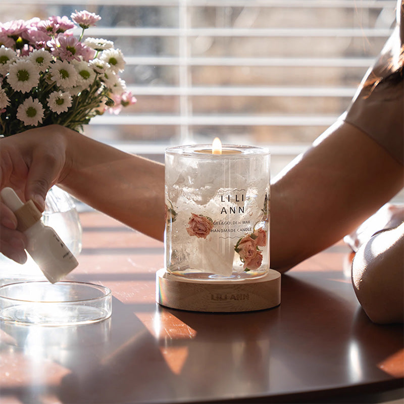 Handmade Crystal Candle Set (Snowkissed Rose)