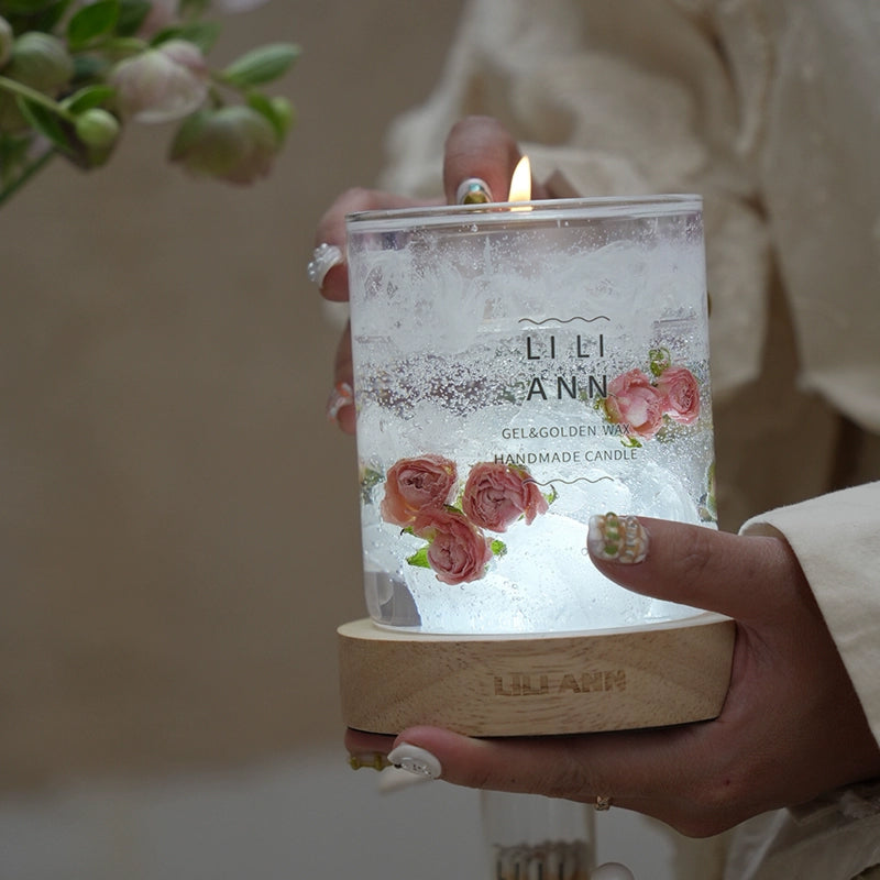 Handmade Crystal Candle Set (Snowkissed Rose)